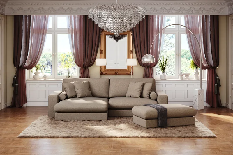 Arken Lyx 4-seter Vendbar L-formet Dyp Divansofa i stoff - Brun - Møbler - Sofaer - Sofa med sjeselong