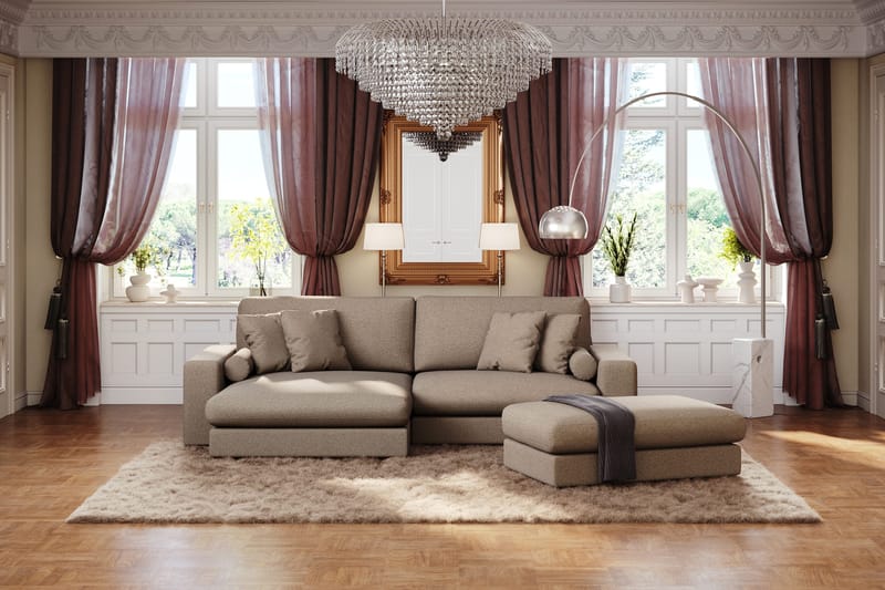 Arken Lyx 4-seter Vendbar L-formet Dyp Divansofa i stoff - Brun - Møbler - Sofaer - Sofa med sjeselong