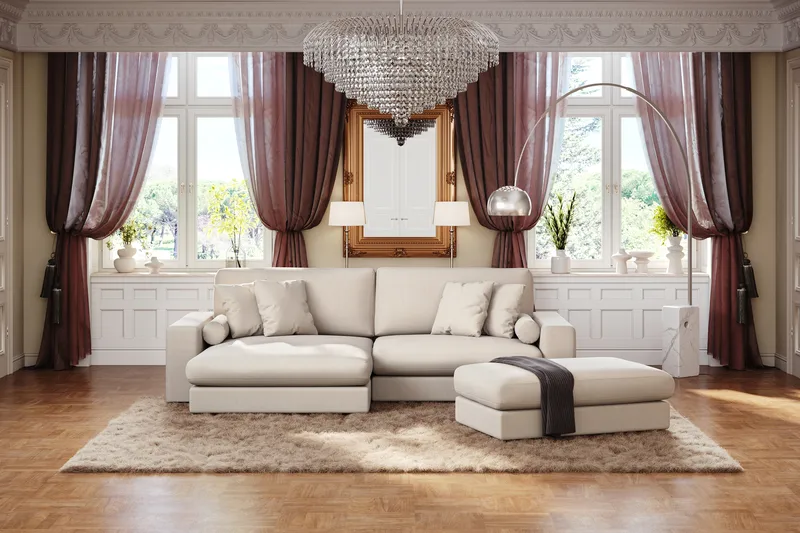 Arken Lyx 4-seter Vendbar L-formet Dyp Divansofa i stoff - Lys beige - Møbler - Sofaer - Sofa med sjeselong