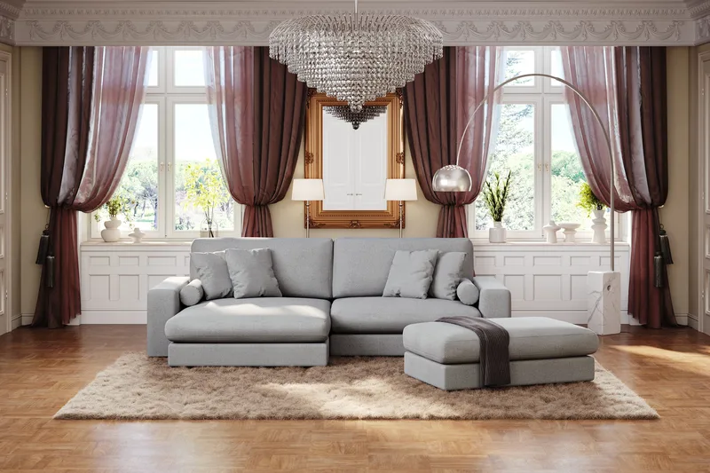 Arken Lyx 4-seter Vendbar L-formet Dyp Divansofa i stoff - Lysegrå - Møbler - Sofaer - Sofa med sjeselong