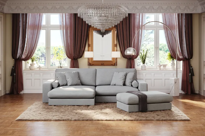 Arken Lyx 4-seter Vendbar L-formet Dyp Divansofa i stoff - Lysegrå - Møbler - Sofaer - Sofa med sjeselong