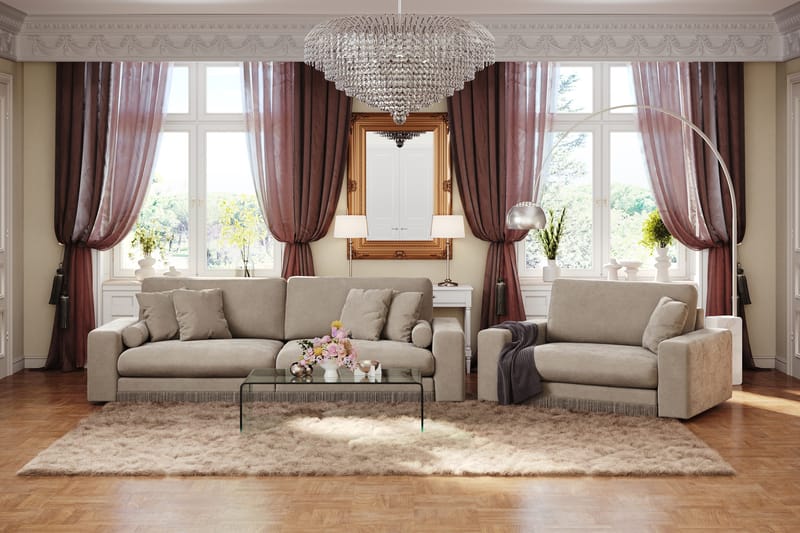 Arken Lyx 4-seters dyp fløyelssofa - Beige - Møbler - Sofaer - Fløyel sofaer