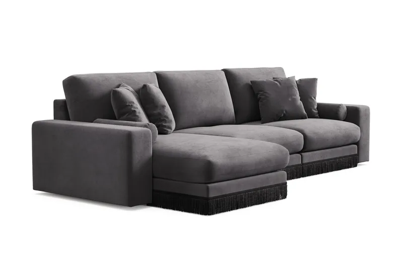 Arken Lyx 5-seter Vendbar L-formet Dyp Divansofa i fløyel - Mørkegrå - Møbler - Sofaer - Sofa med sjeselong