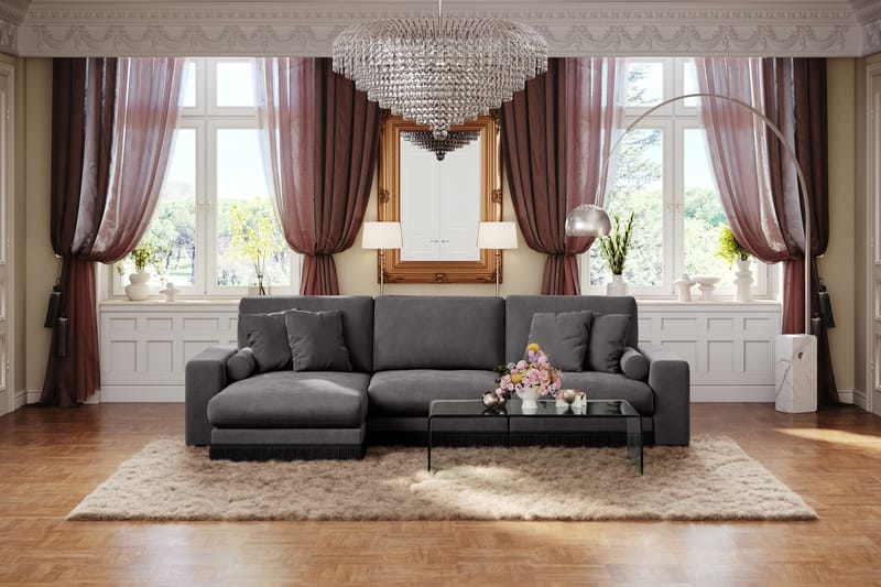 Arken Lyx 5-seter Vendbar L-formet Dyp Divansofa i fløyel - Mørkegrå - Møbler - Sofaer - Sofa med sjeselong