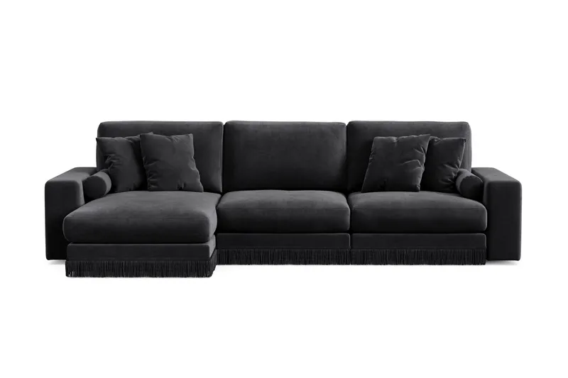 Arken Lyx 5-seter Vendbar L-formet Dyp Divansofa i fløyel, Svart