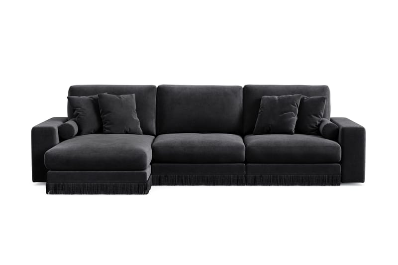 Arken Lyx 5-seter Vendbar L-formet Dyp Divansofa i fløyel - Svart - Møbler - Sofaer - Sofa med sjeselong