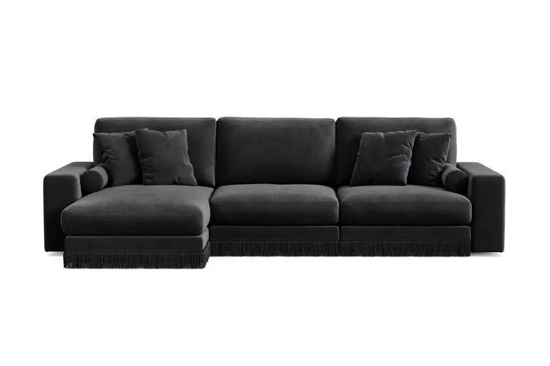 Arken Lyx 5-seter Vendbar L-formet Dyp Divansofa i fløyel - Svart - Møbler - Sofaer - Sofa med sjeselong