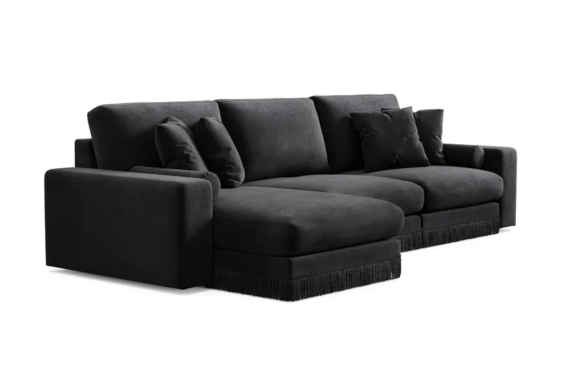 Arken Lyx 5-seter Vendbar L-formet Dyp Divansofa i fløyel - Svart - Møbler - Sofaer - Sofa med sjeselong