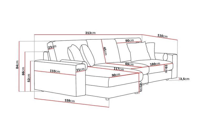 Arken Lyx 5-seter Vendbar L-formet Dyp Divansofa i Manchester - Beige - Møbler - Sofaer - Sofa med sjeselong