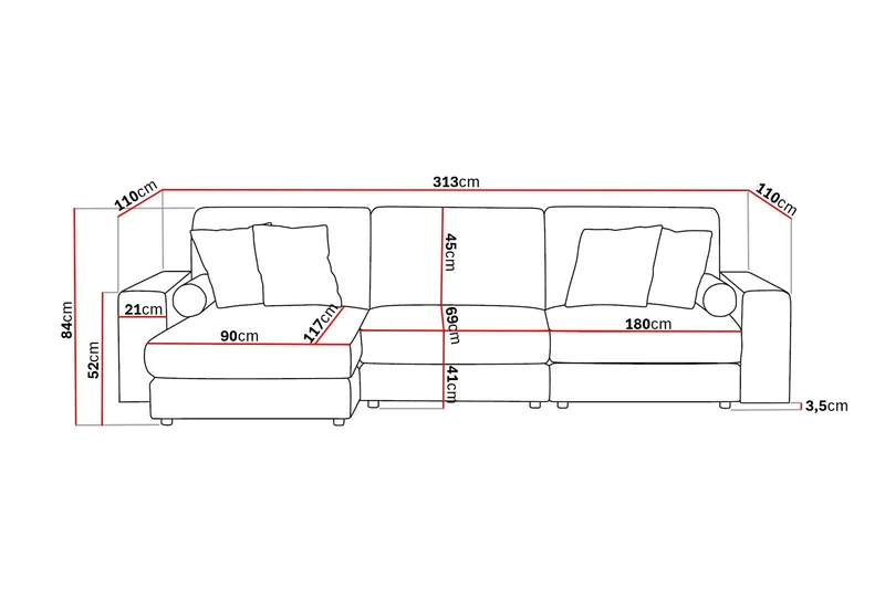 Arken Lyx 5-seter Vendbar L-formet Dyp Divansofa i Manchester - Mørkebrun - Møbler - Sofaer - Sofa med sjeselong