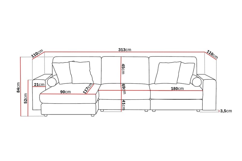 Arken Lyx 5-seter Vendbar L-formet Dyp Divansofa i stoff - Brun - Møbler - Sofaer - Sofa med sjeselong