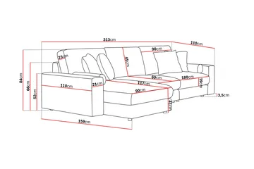 Arken Lyx 5-seter Vendbar L-formet Dyp Divansofa i stoff - Brun - Møbler - Sofaer - Sofa med sjeselong