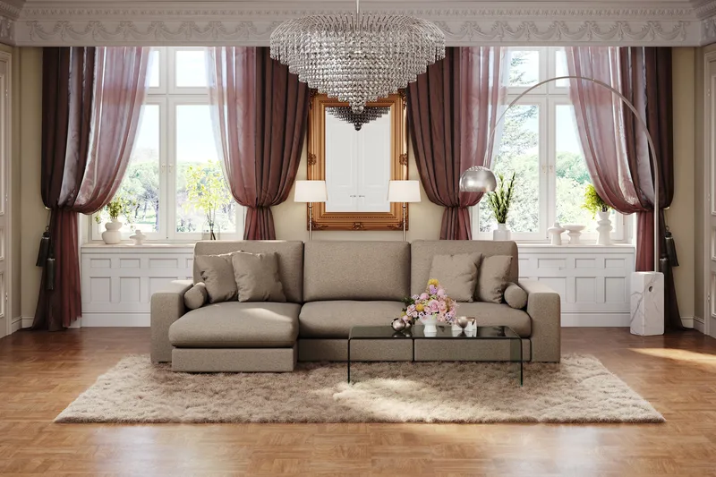 Arken Lyx 5-seter Vendbar L-formet Dyp Divansofa i stoff - Brun - Møbler - Sofaer - Sofa med sjeselong