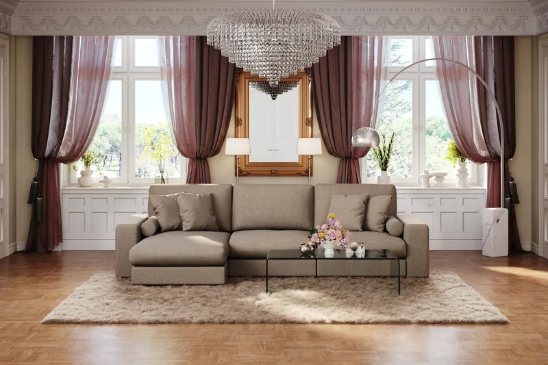 Arken Lyx 5-seter Vendbar L-formet Dyp Divansofa i stoff - Brun - Møbler - Sofaer - Sofa med sjeselong