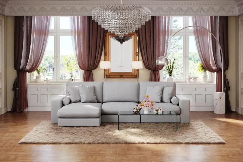 Arken Lyx 5-seter Vendbar L-formet Dyp Divansofa i stoff - Lysegrå - Møbler - Sofaer - Sofa med sjeselong