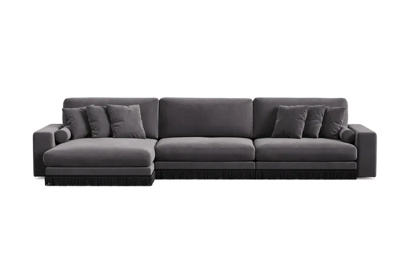 Arken Lyx 6-seter Vendbar L-formet Dyp Divansofa i fløyel, Mørkegrå