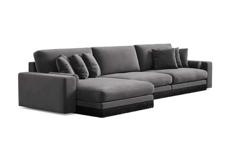 Arken Lyx 6-seter Vendbar L-formet Dyp Divansofa i fløyel - Mørkegrå - Møbler - Sofaer - Sofa med sjeselong