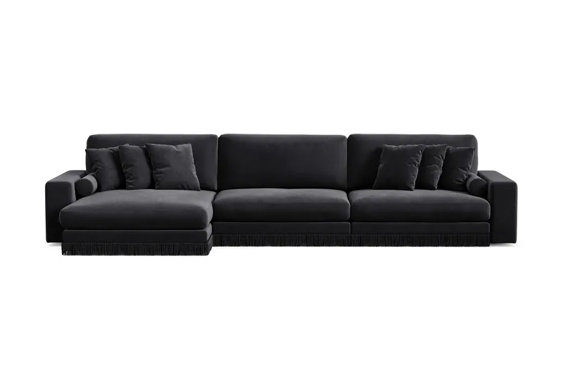 Arken Lyx 6-seter Vendbar L-formet Dyp Divansofa i fløyel - Svart - Møbler - Sofaer - Sofa med sjeselong