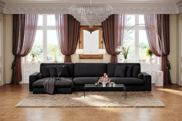 Arken Lyx 6-seter Vendbar L-formet Dyp Divansofa i fløyel - Svart - Møbler - Sofaer - Sofa med sjeselong