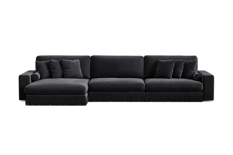 Arken Lyx 6-seter Vendbar L-formet Dyp Divansofa i fløyel, Svart