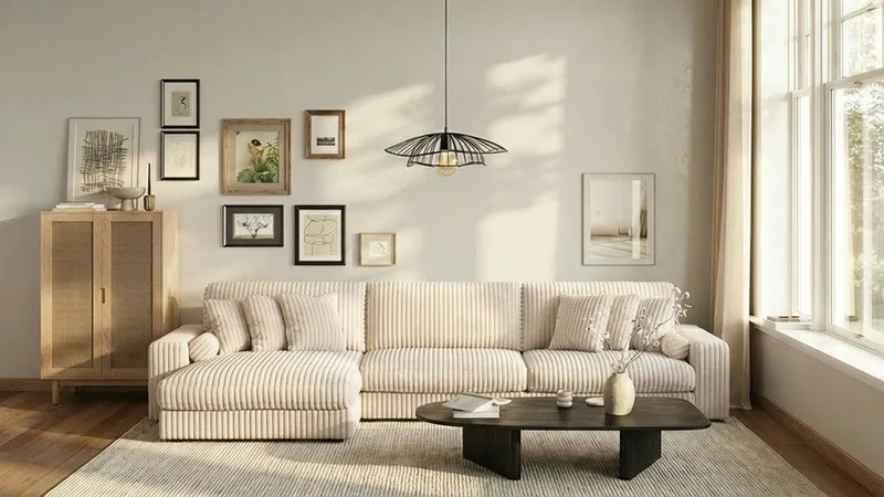 Arken Lyx 6-seter Vendbar L-formet Dyp Divansofa i Manchester - Beige - Møbler - Sofaer - Sofa med sjeselong