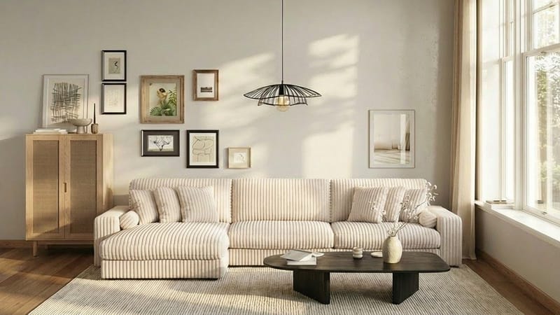 Arken Lyx 6-seter Vendbar L-formet Dyp Divansofa i Manchester - Beige - Møbler - Sofaer - Sofa med sjeselong