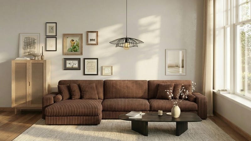 Arken Lyx 6-seter Vendbar L-formet Dyp Divansofa i Manchester - Mørkebrun - Møbler - Sofaer - Sofa med sjeselong