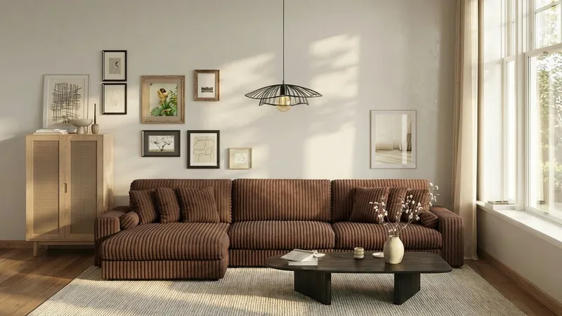 Arken Lyx 6-seter Vendbar L-formet Dyp Divansofa i Manchester - Mørkebrun - Møbler - Sofaer - Sofa med sjeselong