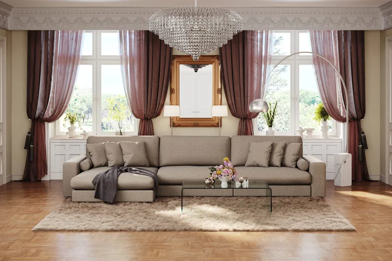 Arken Lyx 6-seter Vendbar L-formet Dyp Divansofa i stoff - Brun - Møbler - Sofaer - Sofa med sjeselong