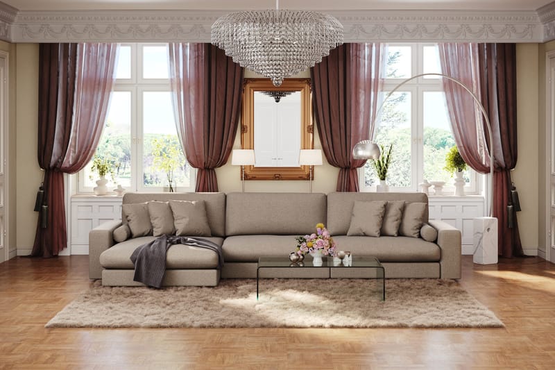 Arken Lyx 6-seter Vendbar L-formet Dyp Divansofa i stoff - Brun - Møbler - Sofaer - Sofa med sjeselong