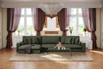 Arken Lyx 6-seter Vendbar L-formet Dyp Divansofa i stoff - Grön - Møbler - Sofaer - Sofa med sjeselong