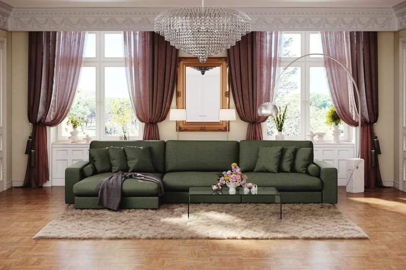 Arken Lyx 6-seter Vendbar L-formet Dyp Divansofa i stoff - Grön - Møbler - Sofaer - Sofa med sjeselong