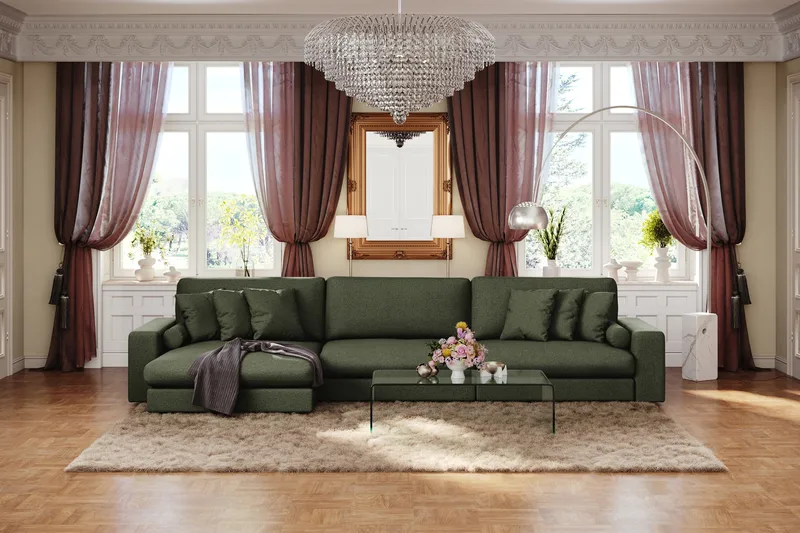 Arken Lyx 6-seter Vendbar L-formet Dyp Divansofa i stoff - Grön - Møbler - Sofaer - Sofa med sjeselong