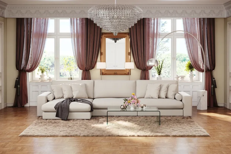 Arken Lyx 6-seter Vendbar L-formet Dyp Divansofa i stoff - Lys beige - Møbler - Sofaer - Sofa med sjeselong