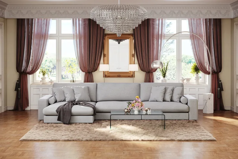 Arken Lyx 6-seter Vendbar L-formet Dyp Divansofa i stoff - Lysegrå - Møbler - Sofaer - Sofa med sjeselong