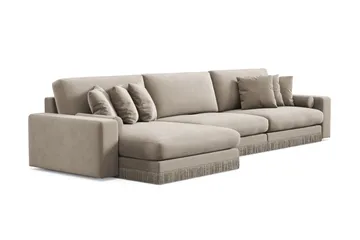 Arken Lyx 6-seters vendbar L-formet dyp divansofa i fløyel - Beige - Møbler - Sofaer - Sofa med sjeselong