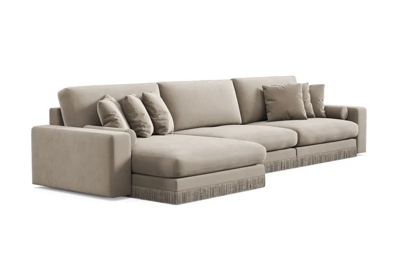 Arken Lyx 6-seters vendbar L-formet dyp divansofa i fløyel - Beige - Møbler - Sofaer - Sofa med sjeselong