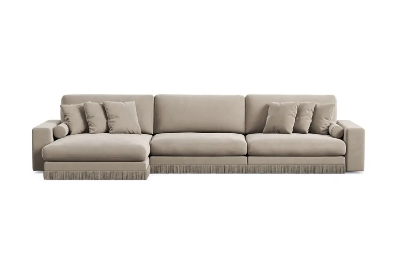 Arken Lyx 6-seters vendbar L-formet dyp divansofa i fløyel, Beige