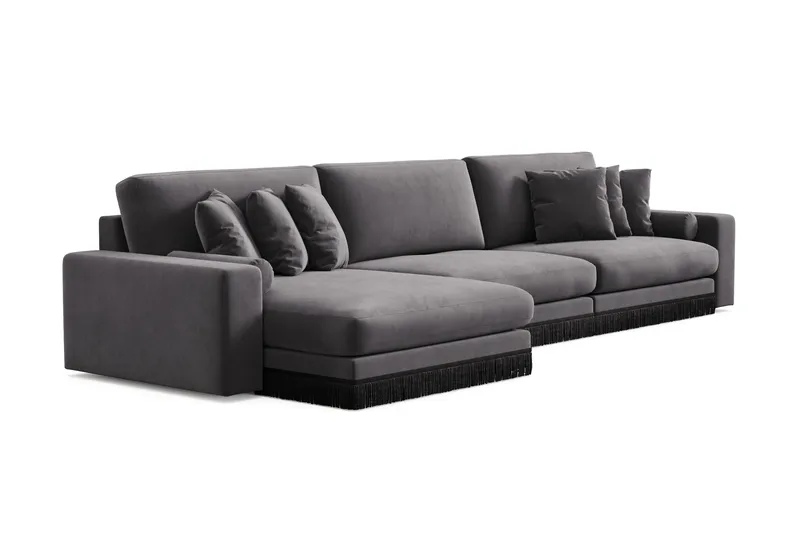 Arken Lyx 6-seters vendbar L-formet dyp divansofa i fløyel - Mørkegrå - Møbler - Sofaer - Sofa med sjeselong