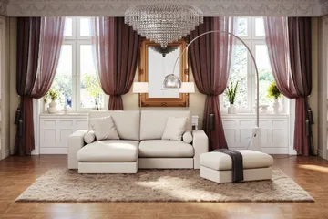 Arken Lyx vendbar, dyp 3-seters L-formet sjeselongsofa i stoff - Lys beige - Møbler - Sofaer - Sofa med sjeselong
