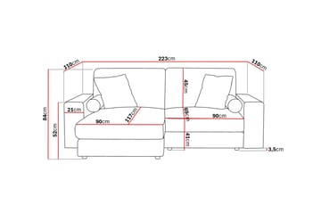 Arken Lyx vendbar, dyp 3-seters L-formet sjeselongsofa i stoff - Lysegrå - Møbler - Sofaer - Sofa med sjeselong