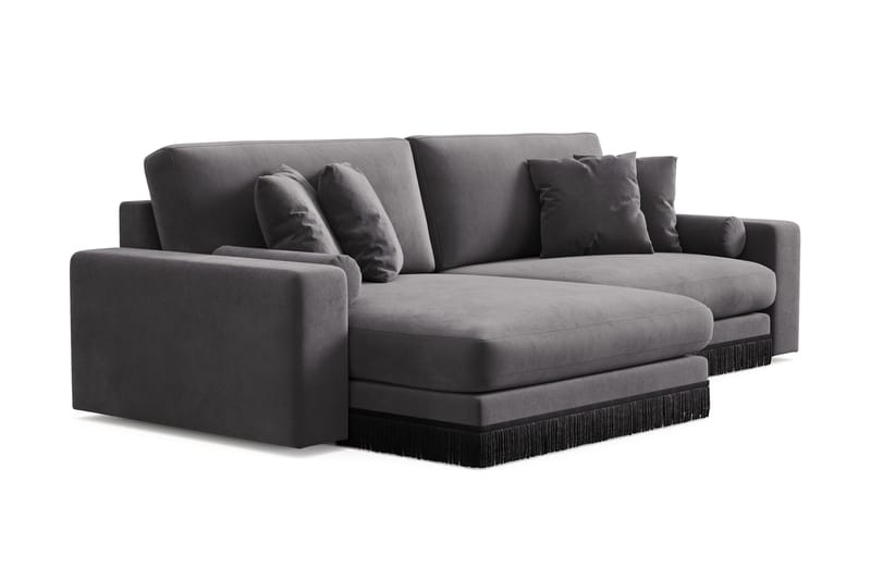 Arken Lyx vendbar, dyp 4-seters L-formet sjeselongsofa i fløyel - Mørkegrå - Møbler - Sofaer - Sofa med sjeselong