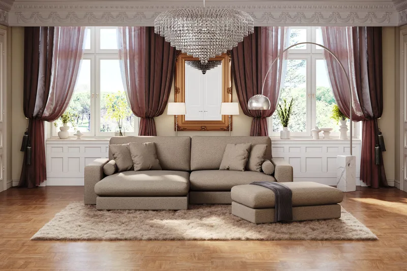 Arken Lyx vendbar, dyp 4-seters L-formet sjeselongsofa i stoff - Brun - Møbler - Sofaer - Sofa med sjeselong