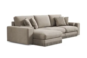 Arken Lyx vendbar, dyp 5-seters L-formet sjeselongsofa i fløyel - Beige - Møbler - Sofaer - Sofa med sjeselong