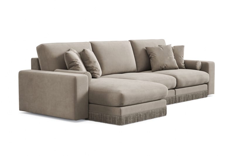 Arken Lyx vendbar, dyp 5-seters L-formet sjeselongsofa i fløyel - Beige - Møbler - Sofaer - Sofa med sjeselong