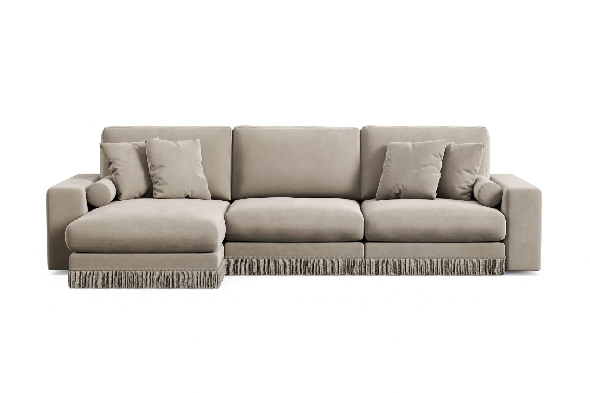 Arken Lyx vendbar, dyp 5-seters L-formet sjeselongsofa i fløyel - Beige