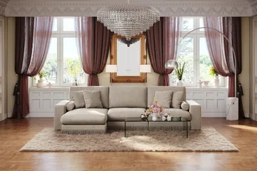 Arken Lyx vendbar, dyp 5-seters L-formet sjeselongsofa i fløyel - Beige - Møbler - Sofaer - Sofa med sjeselong