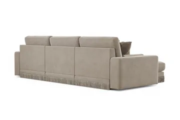 Arken Lyx vendbar, dyp 5-seters L-formet sjeselongsofa i fløyel - Beige - Møbler - Sofaer - Sofa med sjeselong