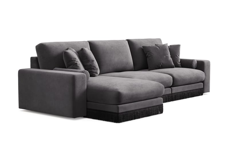 Arken Lyx vendbar, dyp 5-seters L-formet sjeselongsofa i fløyel - Mørkegrå - Møbler - Sofaer - Sofa med sjeselong