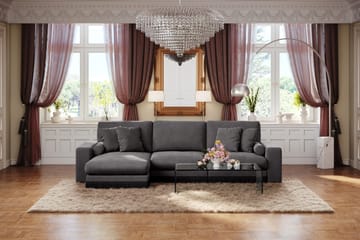Arken Lyx vendbar, dyp 5-seters L-formet sjeselongsofa i fløyel - Mørkegrå - Møbler - Sofaer - Sofa med sjeselong